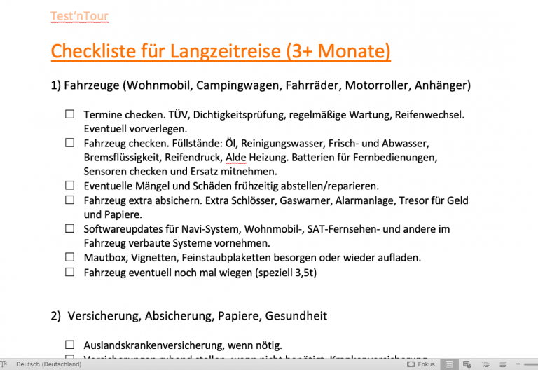 Checkliste für Langzeitreise